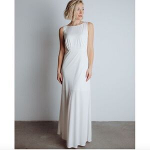Baltic Born Sz L Molly Mod White Maxi Dress Elegant Timeless Classic Formal